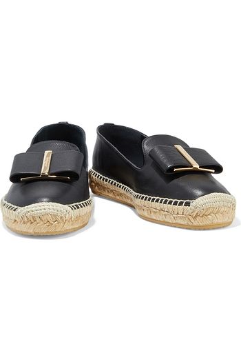 SALVATORE FERRAGAMO Sannio bow-embellished textured-leather espadrilles