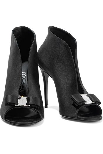 SALVATORE FERRAGAMO Lara bow-embellished satin ankle boots