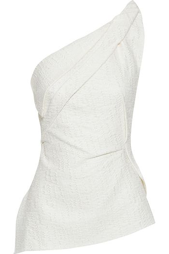 ROLAND MOURET Braxton one-shoulder frayed cloqué peplum top