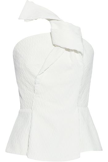 ROLAND MOURET Whitefield one-shoulder knotted cloqué peplum top