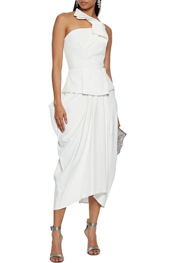 ROLAND MOURET Whitefield one-shoulder knotted cloqué peplum top