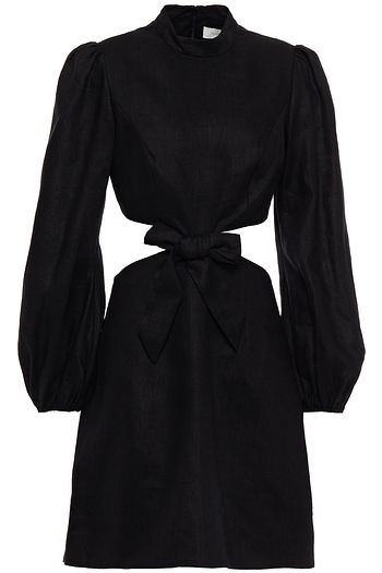 ZIMMERMANN Bow-embellished cutout linen mini dress