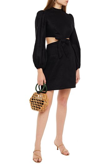 ZIMMERMANN Bow-embellished cutout linen mini dress