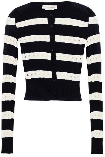 ALEXANDER MCQUEEN Pointelle-trimmed striped ribbed-knit cardigan