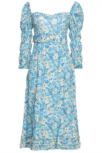PALOMA BLUE Isla gathered floral-print crepe de chine midi dress