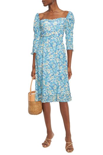 PALOMA BLUE Isla gathered floral-print crepe de chine midi dress