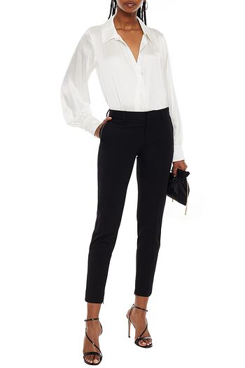 SAINT LAURENT Hose mit schmalem Bein aus Grain de Poudre aus Wolle mit Metallic-Besatz