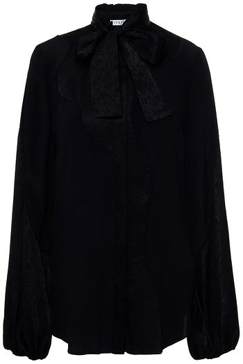 VIVETTA Paneled tie-neck satin-jacquard and crepe blouse