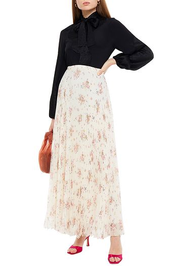 VIVETTA Paneled tie-neck satin-jacquard and crepe blouse