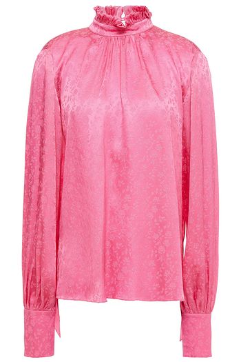 VIVETTA Ruffle-trimmed gathered satin-jacquard blouse