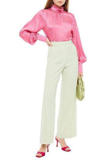 VIVETTA Ruffle-trimmed gathered satin-jacquard blouse