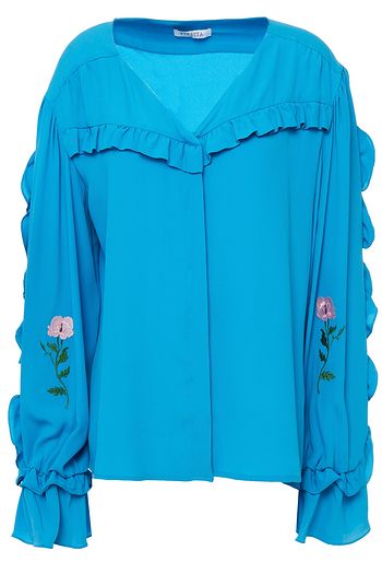 VIVETTA Ruffled embroidered crepe de chine blouse