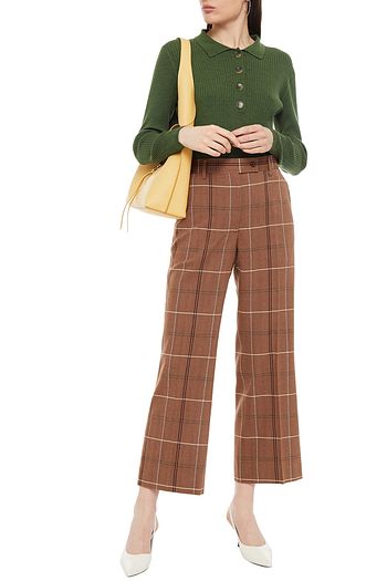 ACNE STUDIOS Checked herringbone wool and cotton-blend wide-leg pants