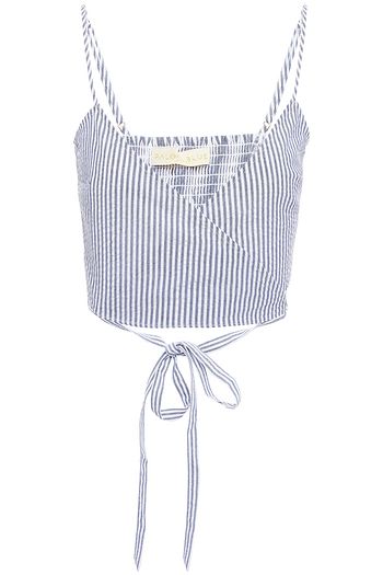 PALOMA BLUE Jane cropped striped cotton-seersucker top