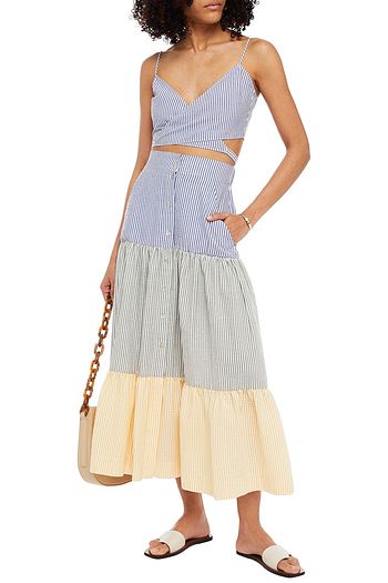 PALOMA BLUE Jane cropped striped cotton-seersucker top