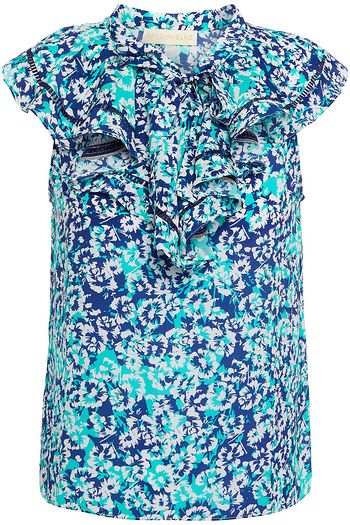 PALOMA BLUE Sophia ruffled floral-print silk crepe de chine top