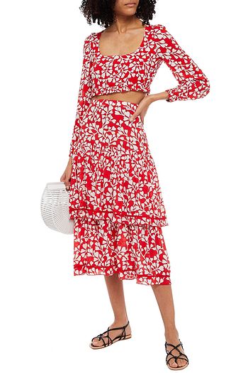 PALOMA BLUE Kira cropped gathered printed crepe top