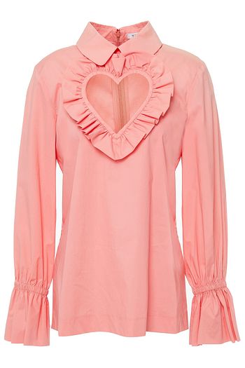 VIVETTA Cutout ruffle-trimmed cotton-blend poplin blouse