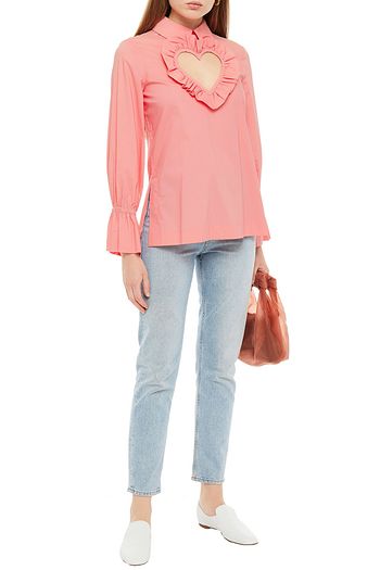 VIVETTA Cutout ruffle-trimmed cotton-blend poplin blouse