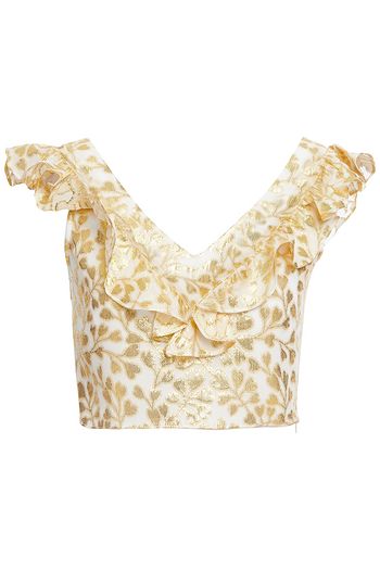 PALOMA BLUE Ava cropped ruffled metallic jacquard top