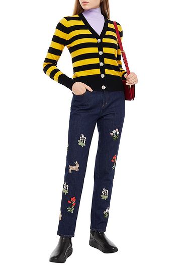 VIVETTA Embroidered high-rise slim-leg jeans