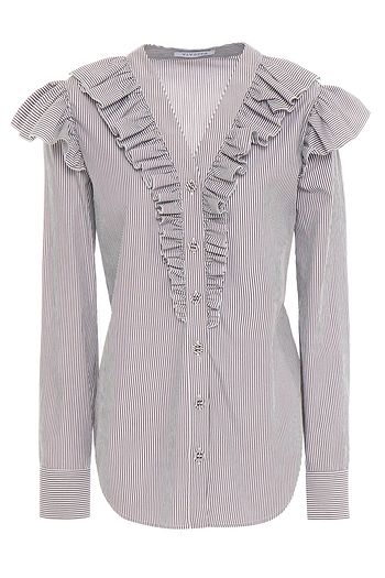 VIVETTA Ruffled striped cotton-poplin shirt