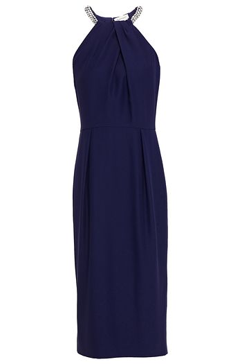 ALEXANDER MCQUEEN Draped crystal-embellished crepe midi dress