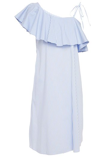I.D. SARRIERI One-shoulder striped stretch-cotton poplin coverup