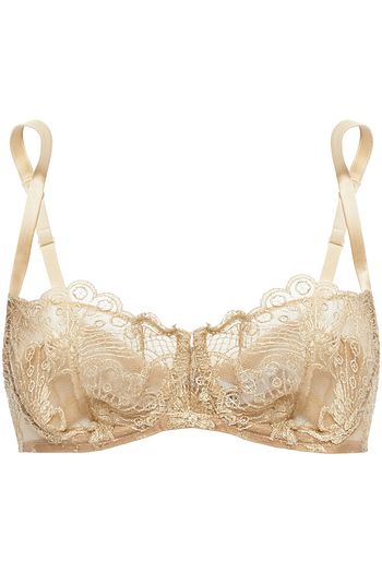 I.D. SARRIERI Satin-trimmed metallic embroidered tulle underwired balconette bra