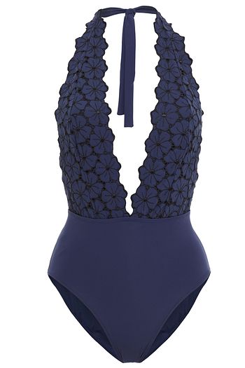 I.D. SARRIERI Malibu Sunshine belted stretch-broderie anglaise halterneck swimsuit