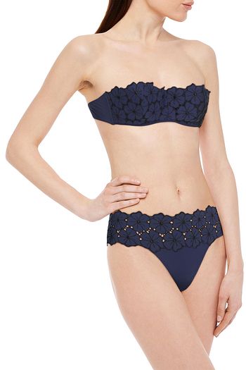 I.D. SARRIERI Broderie anglaise-paneled bandeau bikini top