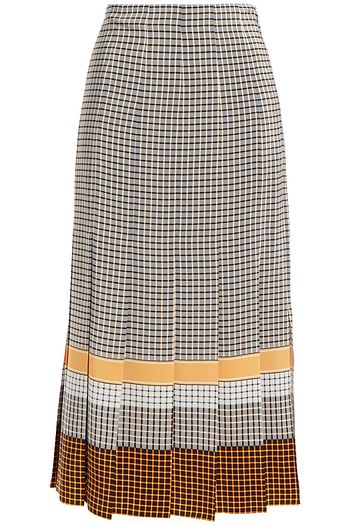 JOSEPH Pleated printed silk crepe de chine midi skirt