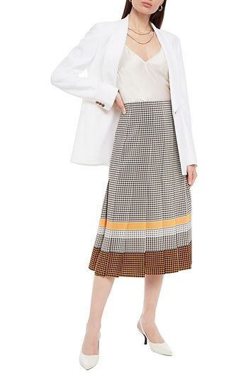 JOSEPH Pleated printed silk crepe de chine midi skirt