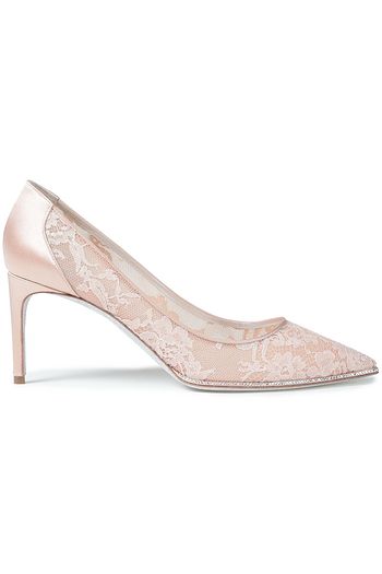 RENE' CAOVILLA Embellished satin-paneled lace pumps