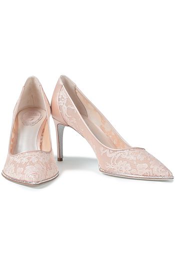 RENE' CAOVILLA Embellished satin-paneled lace pumps