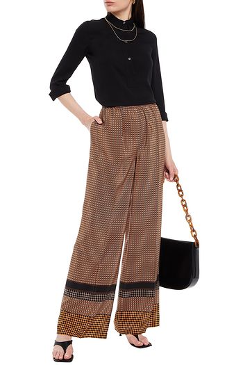 JOSEPH Pleated printed silk-satin wide-leg pants