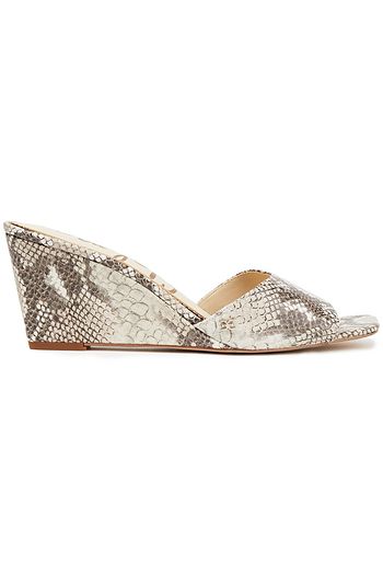SAM EDELMAN Snake-effect leather wedge mules