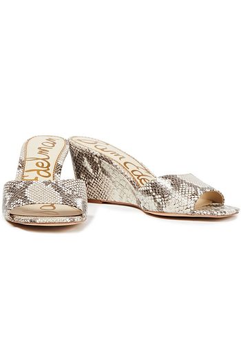 SAM EDELMAN Snake-effect leather wedge mules