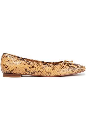 SAM EDELMAN Bow-embellished snake-effect leather ballet flats
