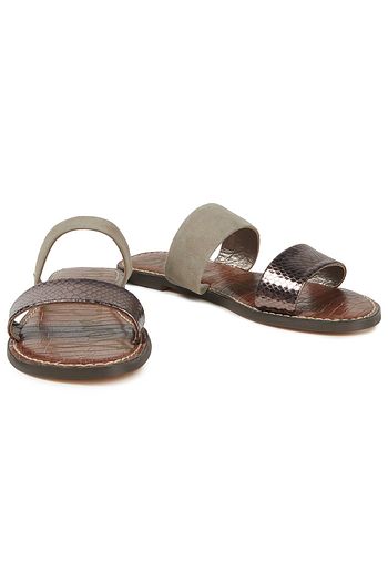 SAM EDELMAN Faux snake-effect leather and suede slides