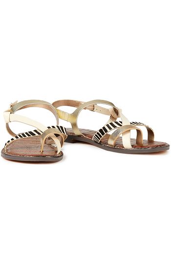 SAM EDELMAN Leather and zebra-print calf hair sandals