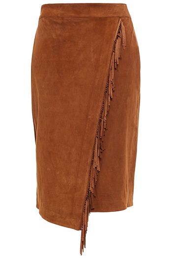 VERONICA BEARD Sanoe wrap-effect fringed suede skirt