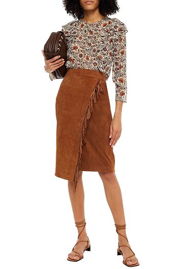 VERONICA BEARD Sanoe wrap-effect fringed suede skirt