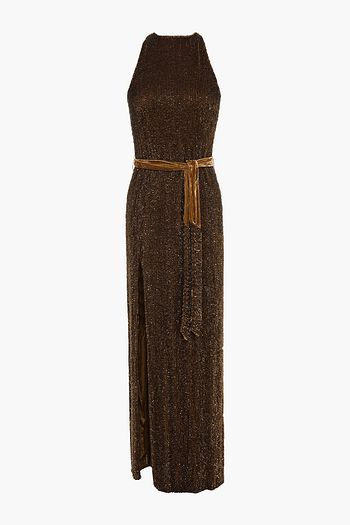 RETROFÊTE Velvet-trimmed sequined chiffon maxi dress