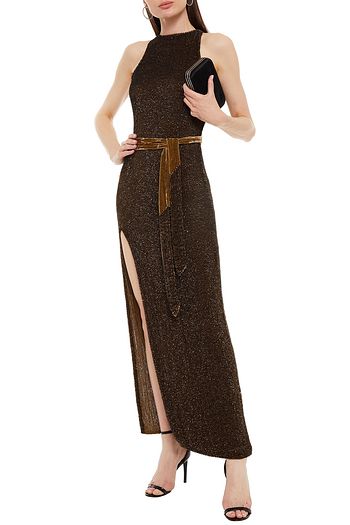 RETROFÊTE Velvet-trimmed sequined chiffon maxi dress