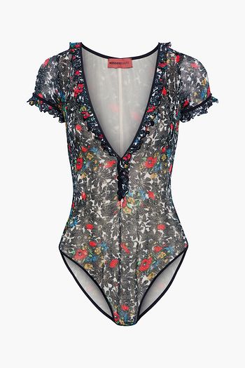 MISSONI MARE Mare ruffled floral-print metallic crochet-knit swimsuit