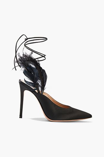GIANVITO ROSSI Eden feather-embellished satin pumps