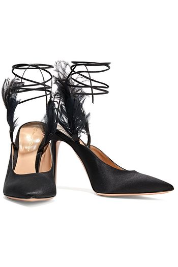GIANVITO ROSSI Eden feather-embellished satin pumps