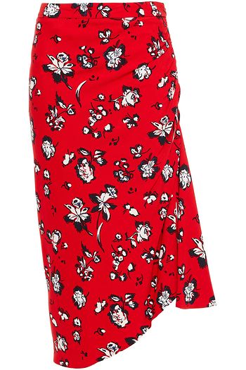VERONICA BEARD Cheryl asymmetric ruched floral-print cady midi skirt