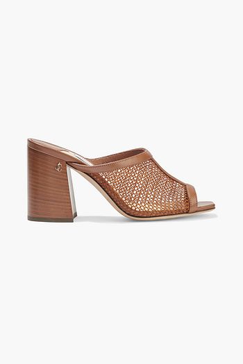 JIMMY CHOO Joud 85 leather-trimmed mesh mules